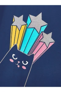 MSHB&G Cat Girl's Navy Blue Sleeve Detailed Glitter Summer Dress - Image 5