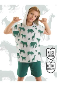 MSHB&G Animals Green Boy Hooded Summer T-shirt Shorts Set