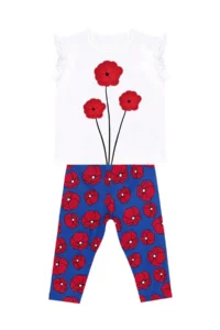 MSHB&G Frilly Red Poppy Girl's Summer T-shirt Tights Set - Image 3