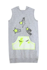 MSHB&G We Rock Gray Melange Hooded Pocket Sleeveless Girls' Dress - Image 3