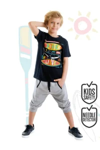 MSHB&G Catch Wave Shark Navy Blue Boy's Summer T-shirt Capri Shorts Set