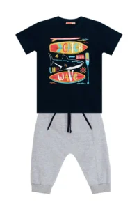 MSHB&G Catch Wave Shark Navy Blue Boy's Summer T-shirt Capri Shorts Set - Image 3