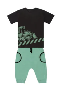 MSHB&G Dozer is on the Road Green Boy's Summer T-shirt Pocketed Capri Shorts Set - Image 3
