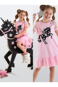 MSHB&G Starry Unicorn Girl's Pink Tulle Frilly Summer Dress