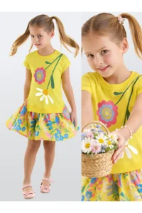 MSHB&G Yellow Floral Daisy Girl's Frilly Summer Dress