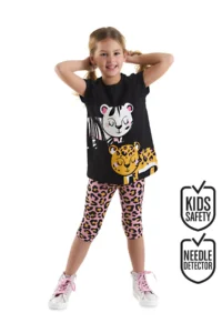 MSHB&G Leopard and Zebra Girl's Summer Tunic T-shirt Tights Set