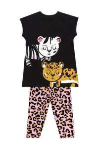 MSHB&G Leopard and Zebra Girl's Summer Tunic T-shirt Tights Set - Image 3
