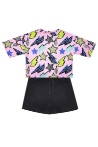 MSHB&G Star and Lightning Girl's Summer T-shirt Denim Shorts Set - Image 4