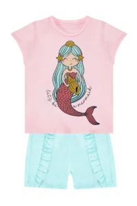 MSHB&G Mermaid Girl's Summer T-shirt Ruffle Shorts Set - Image 3