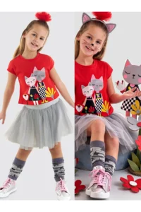 MSHB&G Bestie Cats Girl's Summer T-shirt Fluffy Tulle Tutu Skirt Set