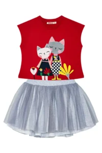 MSHB&G Bestie Cats Girl's Summer T-shirt Fluffy Tulle Tutu Skirt Set - Image 3