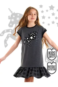 MSHB&G Starry Unicorn Ruffled Girl's Summer Gray Dress