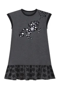 MSHB&G Starry Unicorn Ruffled Girl's Summer Gray Dress - Image 3