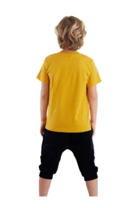 MSHB&G Lion Yellow Boy's Pocket Detailed Summer T-shirt Capri Shorts Set - Image 2
