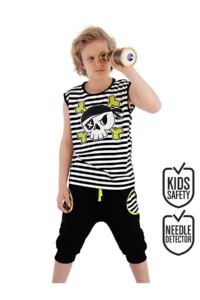 MSHB&G Skull Striped Boy's Summer T-shirt Capri Shorts Set