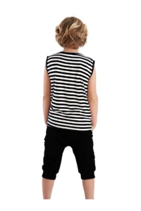 MSHB&G Skull Striped Boy's Summer T-shirt Capri Shorts Set - Image 2