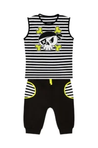 MSHB&G Skull Striped Boy's Summer T-shirt Capri Shorts Set - Image 3