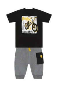 MSHB&G Bicycle Boy's Pocket Detailed Summer T-shirt Capri Shorts Set - Image 3
