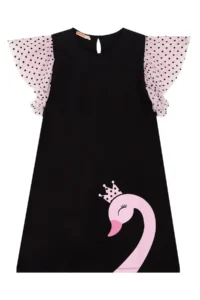 MSHB&G Swan Girl's Tulle Frilled Polka Dot Black Dress for Girls - Image 3
