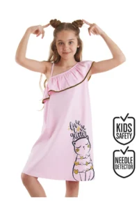 MSHB&G Cat Girl Summer Frilled Combed Cotton Pink Girl Dress