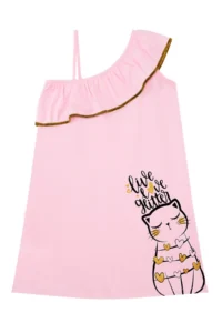 MSHB&G Cat Girl Summer Frilled Combed Cotton Pink Girl Dress - Image 3