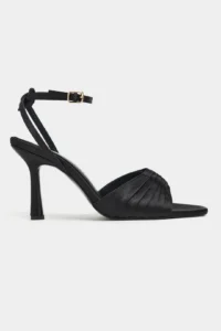 Nisantasi Shoes Raven Black Satin Ankle Strap Women Thin Heels Shoes