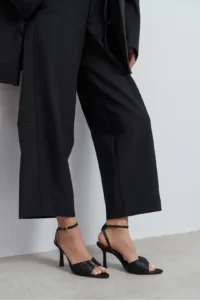 Nisantasi Shoes Raven Black Satin Ankle Strap Women Thin Heels Shoes - Image 2