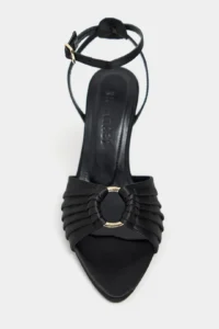 Nisantasi Shoes Raven Black Satin Ankle Strap Women Thin Heels Shoes - Image 4