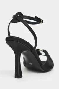 Nisantasi Shoes Raven Black Satin Ankle Strap Women Thin Heels Shoes - Image 5