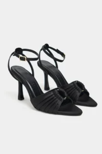 Nisantasi Shoes Raven Black Satin Ankle Strap Women Thin Heels Shoes - Image 6