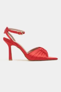 Nisantasi Shoes Raven Red Satin Ankle Strap Women Thin Heels Shoes