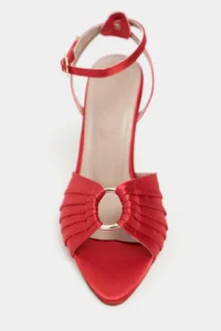Nisantasi Shoes Raven Red Satin Ankle Strap Women Thin Heels Shoes - Image 3
