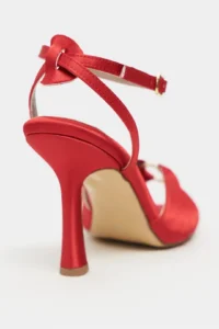 Nisantasi Shoes Raven Red Satin Ankle Strap Women Thin Heels Shoes - Image 4