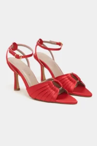 Nisantasi Shoes Raven Red Satin Ankle Strap Women Thin Heels Shoes - Image 5