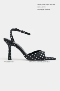 Nisantasi Shoes Julian Black Satin Puantiye Patterned Fiyonk Detailed Women Heels Shoes - Image 3