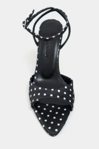 Nisantasi Shoes Julian Black Satin Puantiye Patterned Fiyonk Detailed Women Heels Shoes - Image 4