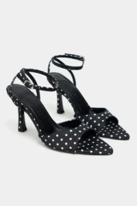 Nisantasi Shoes Julian Black Satin Puantiye Patterned Fiyonk Detailed Women Heels Shoes - Image 6