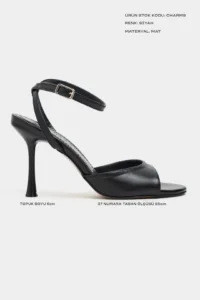 Nisantasi Shoes Charms Black MATTE Bilek Belt Detailed Women Thin Heels Shoes - Image 2