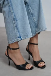 Nisantasi Shoes Charms Black MATTE Bilek Belt Detailed Women Thin Heels Shoes - Image 6