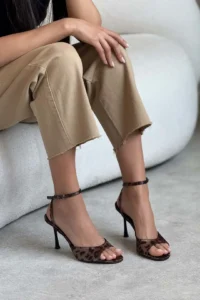 Nisantasi Shoes Charms Leopard Satin Bilek Belt Detailed Women Thin Heels Shoes - Image 4