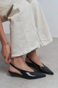 Nisantasi Shoes NINO Black RUSTIC Arka Bant Detailed Pointed toe Women Wedge Heels Shoes - Image 2