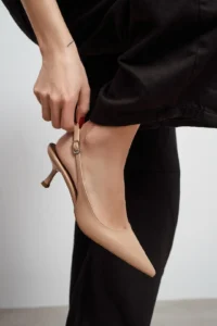 Nisantasi Shoes Megy Nude MATTE Open-Back Hair Clip Detailed Pointed toe Women Heels Shoes - Image 2