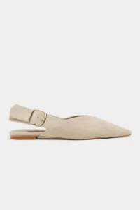 Nisantasi Shoes Beneto BEIGE Suede Pointed toe Belt Detailed Short Heels Women Flats