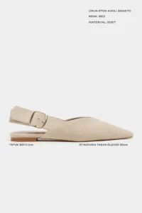 Nisantasi Shoes Beneto BEIGE Suede Pointed toe Belt Detailed Short Heels Women Flats - Image 2