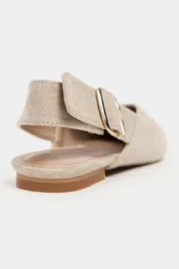 Nisantasi Shoes Beneto BEIGE Suede Pointed toe Belt Detailed Short Heels Women Flats - Image 4