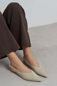Nisantasi Shoes Beneto BEIGE Suede Pointed toe Belt Detailed Short Heels Women Flats - Image 7