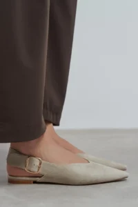 Nisantasi Shoes Beneto BEIGE Suede Pointed toe Belt Detailed Short Heels Women Flats - Image 8