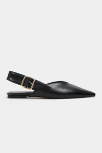 Nisantasi Shoes Beneto Black MATTE Pointed toe Belt Detailed Short Heels Women Flats