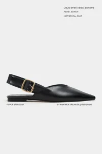 Nisantasi Shoes Beneto Black MATTE Pointed toe Belt Detailed Short Heels Women Flats - Image 2