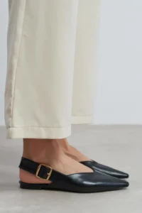Nisantasi Shoes Beneto Black MATTE Pointed toe Belt Detailed Short Heels Women Flats - Image 6